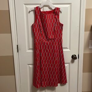 Talbots red, navy, and white midi dress